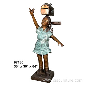 Antique Playing Girl Bronze Mailbox Statue